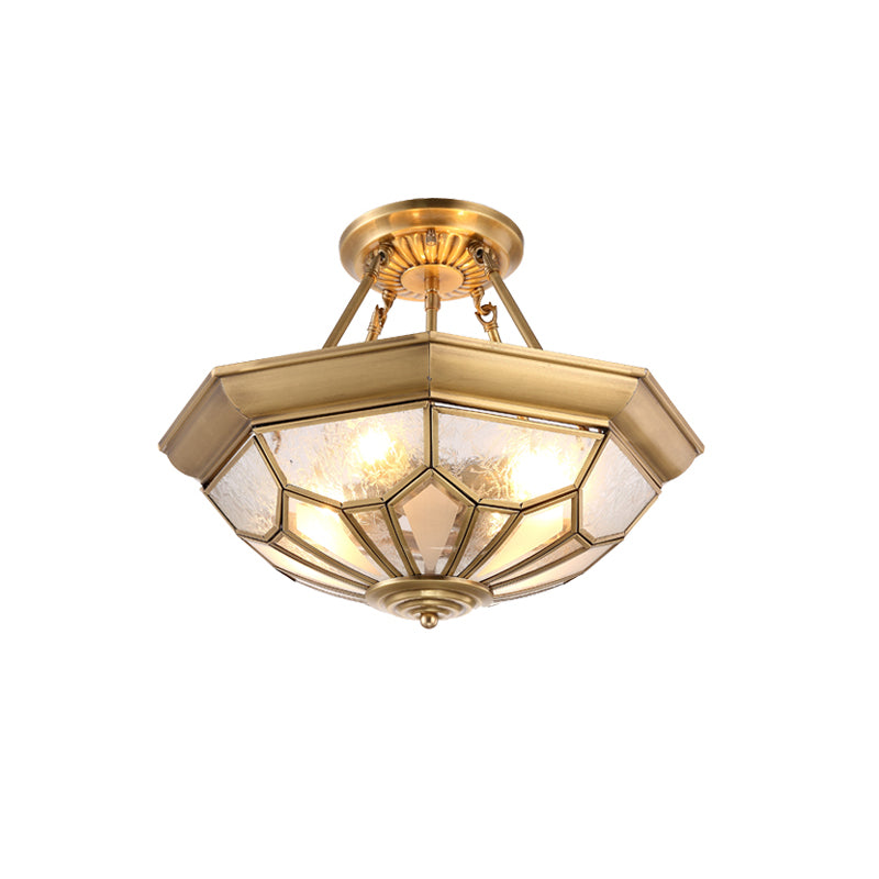 Traditional Dome Shaped Semi Flush Chandelier 6 Heads Frost Glass Ceiling Mounted Light in Gold Clearhalo 'Ceiling Lights' 'Close To Ceiling Lights' 'Close to ceiling' 'Semi-flushmount' Lighting' 2058093