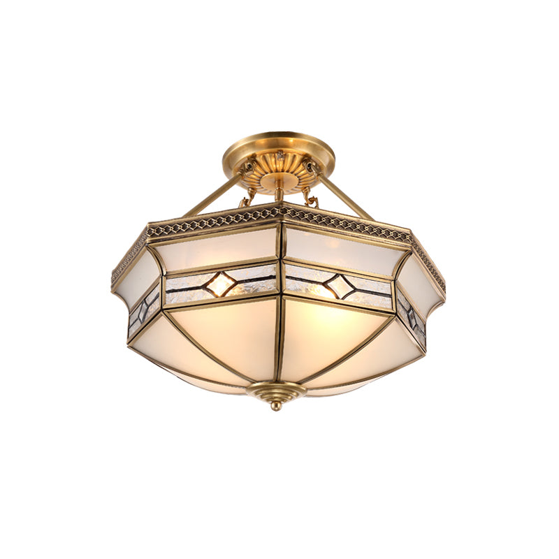 Traditional Dome Shaped Semi Flush Chandelier 6 Heads Frost Glass Ceiling Mounted Light in Gold Clearhalo 'Ceiling Lights' 'Close To Ceiling Lights' 'Close to ceiling' 'Semi-flushmount' Lighting' 2058095