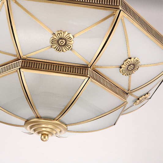 Traditional Dome Shaped Semi Flush Chandelier 6 Heads Frost Glass Ceiling Mounted Light in Gold Clearhalo 'Ceiling Lights' 'Close To Ceiling Lights' 'Close to ceiling' 'Semi-flushmount' Lighting' 2058097