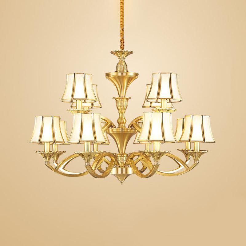 Taper Shaped Patterned Glass Chandelier Lighting Classic Living Room Pendant Light in Gold Clearhalo 'Ceiling Lights' 'Chandeliers' Lighting' options 2058119