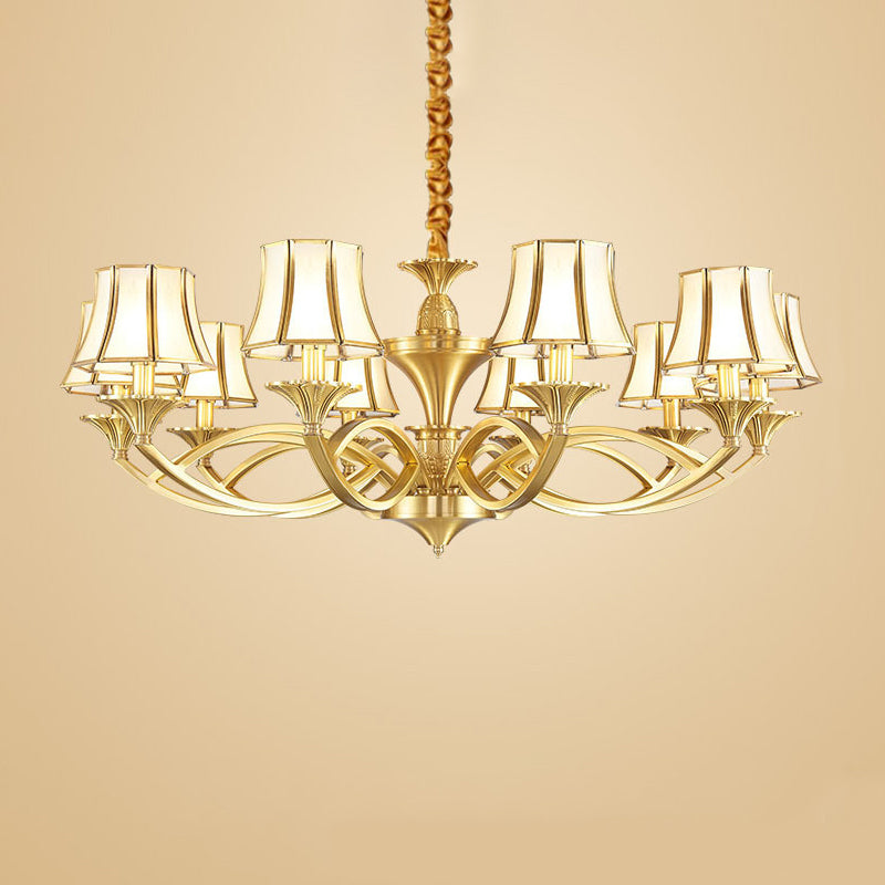 Taper Shaped Patterned Glass Chandelier Lighting Classic Living Room Pendant Light in Gold Clearhalo 'Ceiling Lights' 'Chandeliers' Lighting' options 2058120