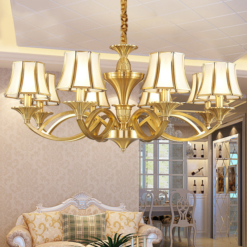 Taper Shaped Patterned Glass Chandelier Lighting Classic Living Room Pendant Light in Gold Clearhalo 'Ceiling Lights' 'Chandeliers' Lighting' options 2058121