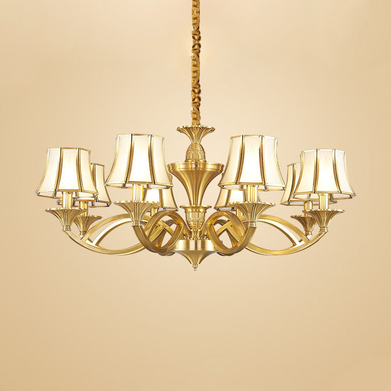 Taper Shaped Patterned Glass Chandelier Lighting Classic Living Room Pendant Light in Gold Clearhalo 'Ceiling Lights' 'Chandeliers' Lighting' options 2058122