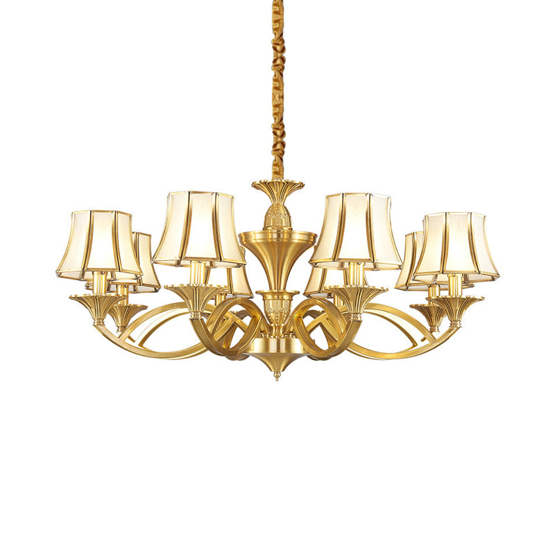 Taper Shaped Patterned Glass Chandelier Lighting Classic Living Room Pendant Light in Gold Clearhalo 'Ceiling Lights' 'Chandeliers' Lighting' options 2058123