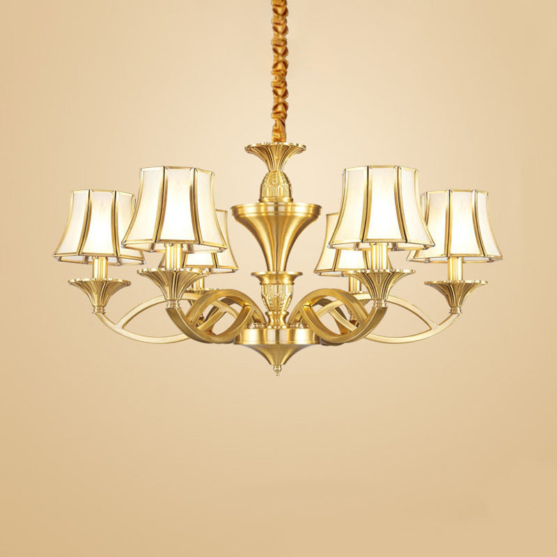 Taper Shaped Patterned Glass Chandelier Lighting Classic Living Room Pendant Light in Gold Clearhalo 'Ceiling Lights' 'Chandeliers' Lighting' options 2058124