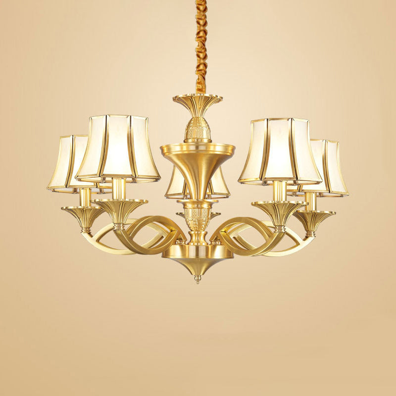 Taper Shaped Patterned Glass Chandelier Lighting Classic Living Room Pendant Light in Gold Clearhalo 'Ceiling Lights' 'Chandeliers' Lighting' options 2058125