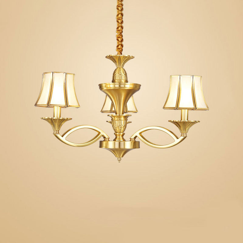 Taper Shaped Patterned Glass Chandelier Lighting Classic Living Room Pendant Light in Gold Clearhalo 'Ceiling Lights' 'Chandeliers' Lighting' options 2058126