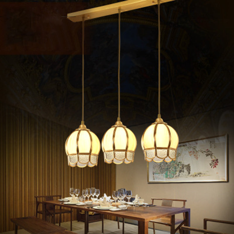 3 Heads Dome Shaped Multi Ceiling Lamp Simplicity Gold Ripple Glass Suspension Light Fixture Gold Linear Clearhalo 'Ceiling Lights' 'Pendant Lights' 'Pendants' Lighting' 2058163_0da44412-4531-4677-8175-9d3be3aee5af