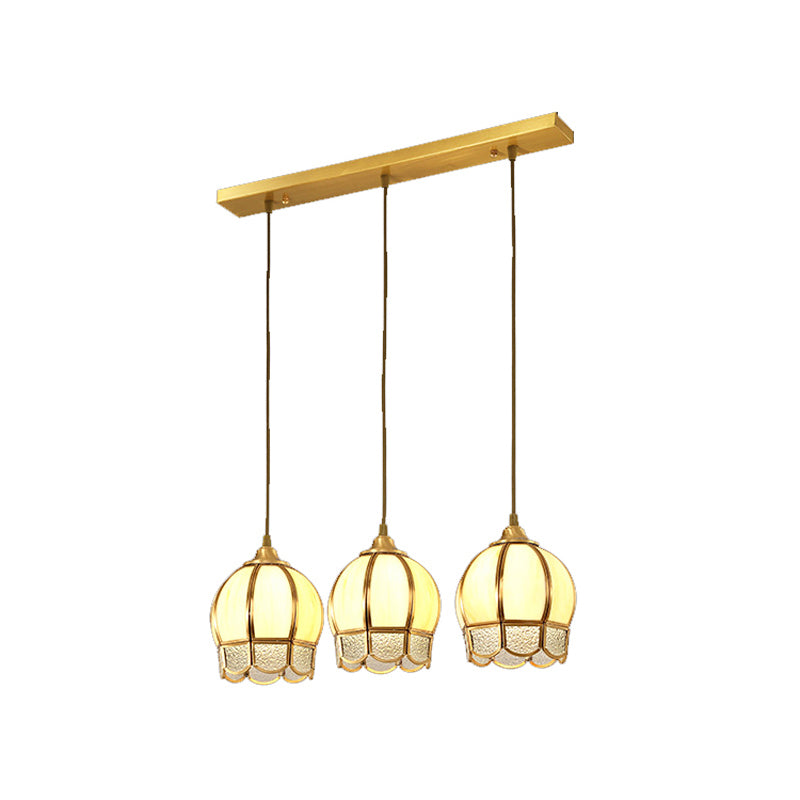 3 Heads Dome Shaped Multi Ceiling Lamp Simplicity Gold Ripple Glass Suspension Light Fixture Clearhalo 'Ceiling Lights' 'Pendant Lights' 'Pendants' Lighting' 2058165