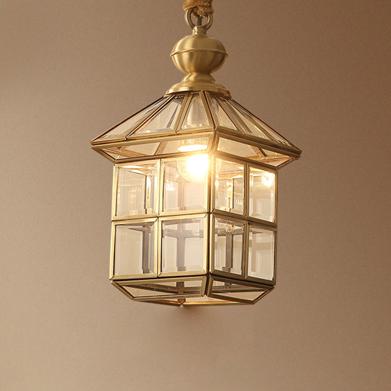 Clear Glass Gold Suspension Light House Shaped Single Simplicity Pendant Light Fixture for Corridor Clearhalo 'Ceiling Lights' 'Pendant Lights' 'Pendants' Lighting' 2058173