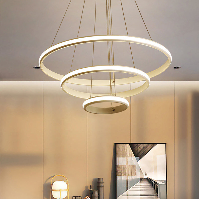 Contemporary Tiered Circle Chandelier Light Aluminum Living Room LED Hanging Light in White White Clearhalo 'Ceiling Lights' 'Chandeliers' 'Modern Chandeliers' 'Modern' Lighting' 2058203
