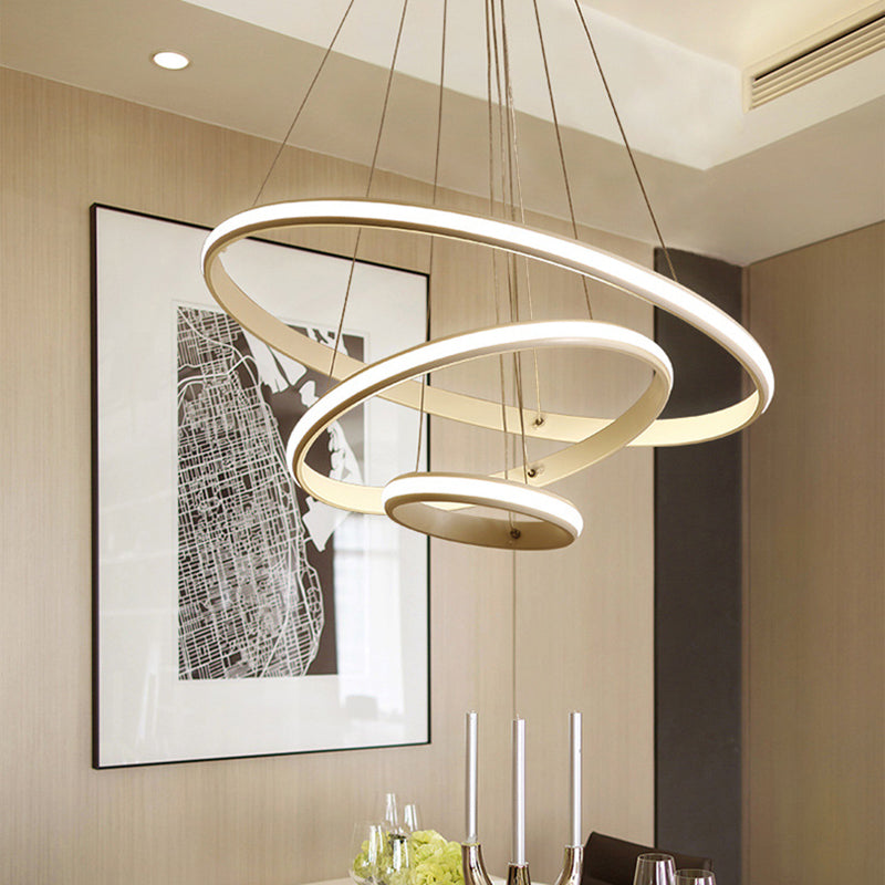 Contemporary Tiered Circle Chandelier Light Aluminum Living Room LED Hanging Light in White Clearhalo 'Ceiling Lights' 'Chandeliers' 'Modern Chandeliers' 'Modern' Lighting' 2058204