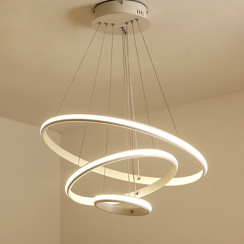 Contemporary Tiered Circle Chandelier Light Aluminum Living Room LED Hanging Light in White Clearhalo 'Ceiling Lights' 'Chandeliers' 'Modern Chandeliers' 'Modern' Lighting' 2058205