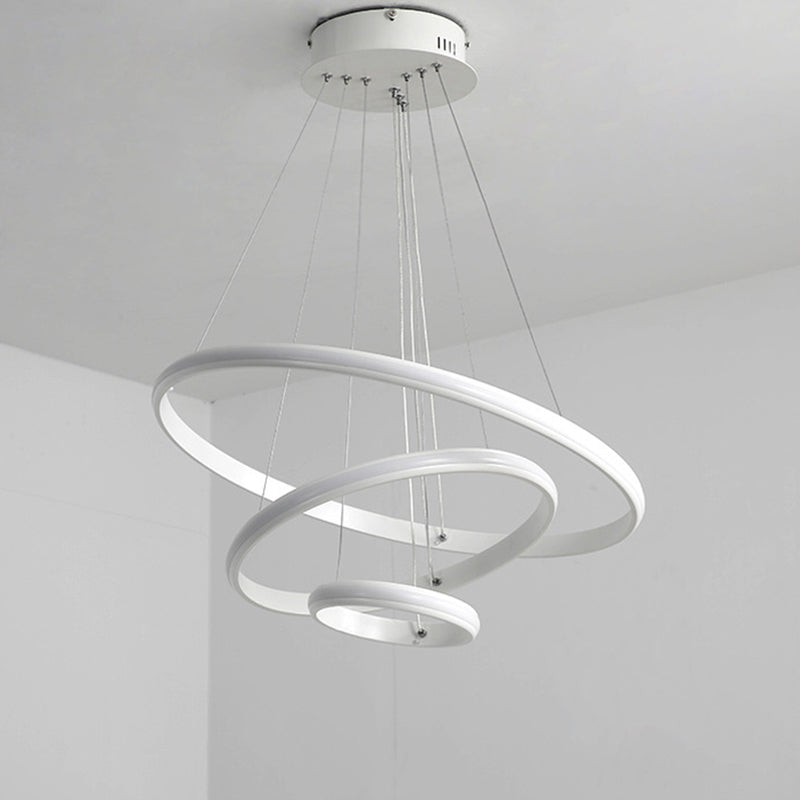 Contemporary Tiered Circle Chandelier Light Aluminum Living Room LED Hanging Light in White Clearhalo 'Ceiling Lights' 'Chandeliers' 'Modern Chandeliers' 'Modern' Lighting' 2058206