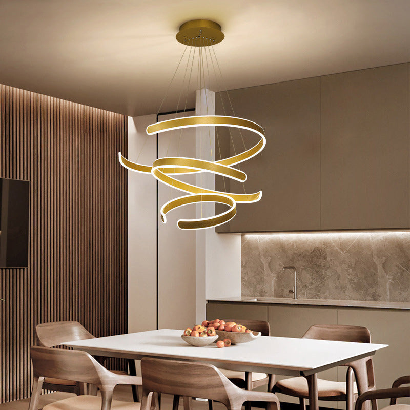 Artistic Curved Shaped LED Suspension Light Aluminum Living Room Chandelier Light Gold Clearhalo 'Ceiling Lights' 'Chandeliers' 'Modern Chandeliers' 'Modern' Lighting' 2058216