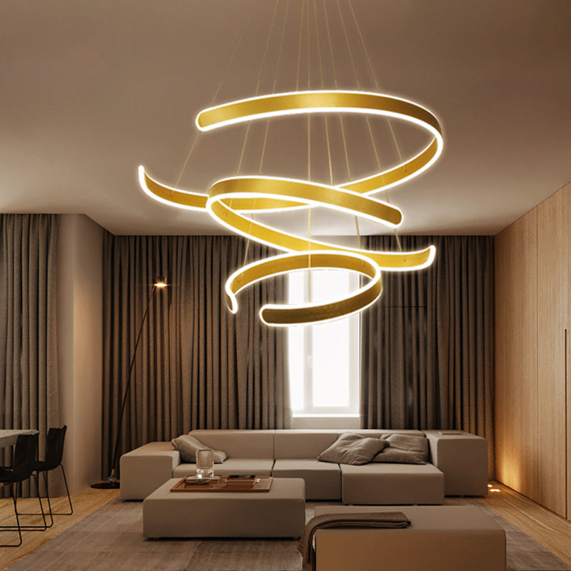 Artistic Curved Shaped LED Suspension Light Aluminum Living Room Chandelier Light Clearhalo 'Ceiling Lights' 'Chandeliers' 'Modern Chandeliers' 'Modern' Lighting' 2058217