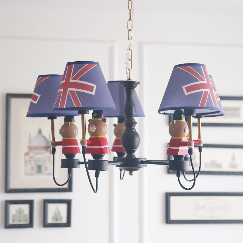 American Style Bear Chandelier Metal 5 Lights Blue Shade Hanging Pendant for Kid Bedroom Clearhalo 'Ceiling Lights' 'Chandeliers' Lighting' options 205842