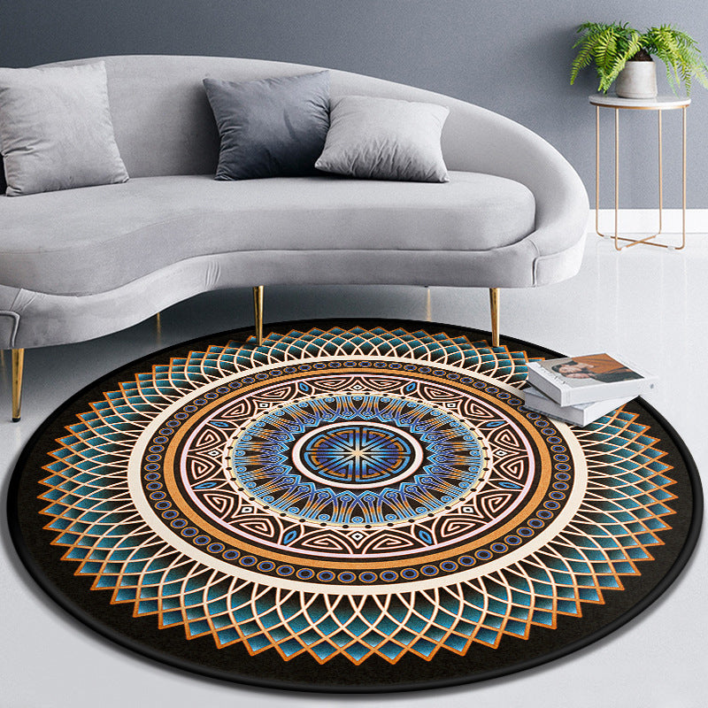 Multicolor Concentric Round Rug Polypropylene Moroccan Rug Non-Slip Washable Pet Friendly Carpet for Living Room Blue-Yellow Clearhalo 'Area Rug' 'Moroccan' 'Rugs' Rug' 2058484