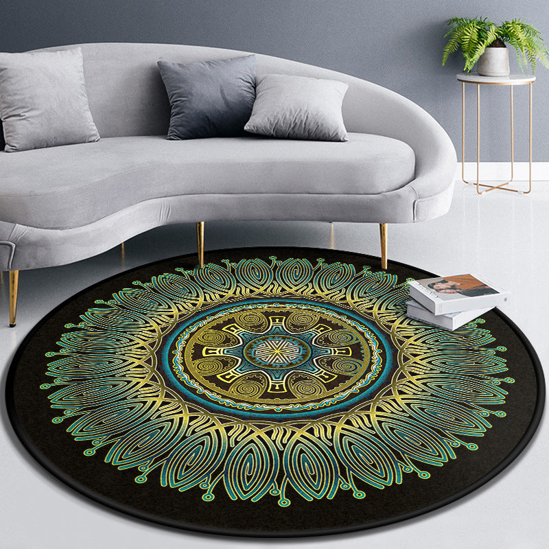 Multicolor Concentric Round Rug Polypropylene Moroccan Rug Non-Slip Washable Pet Friendly Carpet for Living Room Green-Yellow Clearhalo 'Area Rug' 'Moroccan' 'Rugs' Rug' 2058486