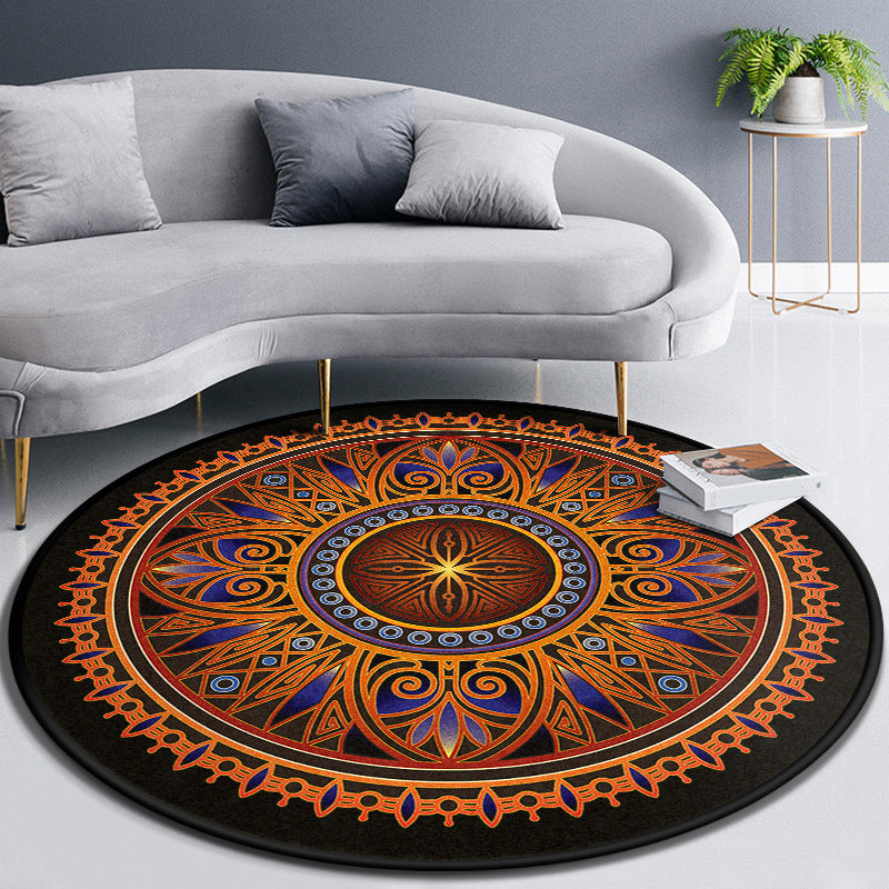 Multicolor Concentric Round Rug Polypropylene Moroccan Rug Non-Slip Washable Pet Friendly Carpet for Living Room Yellow-Red Clearhalo 'Area Rug' 'Moroccan' 'Rugs' Rug' 2058489