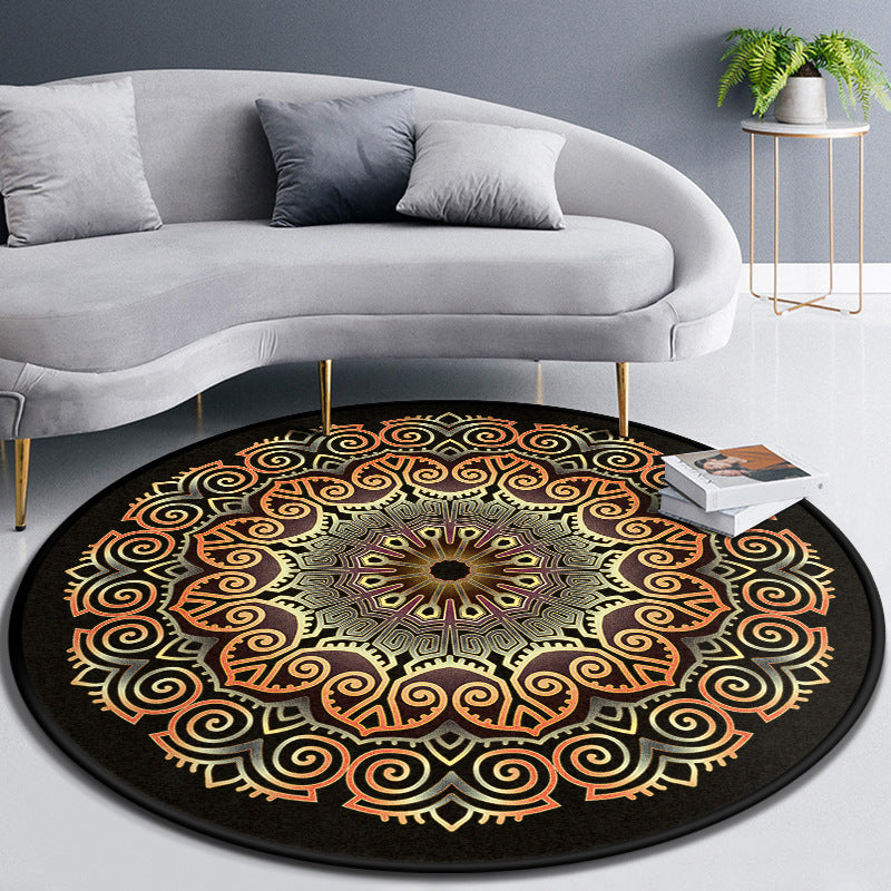 Multicolor Concentric Round Rug Polypropylene Moroccan Rug Non-Slip Washable Pet Friendly Carpet for Living Room Orange-Yellow Clearhalo 'Area Rug' 'Moroccan' 'Rugs' Rug' 2058492