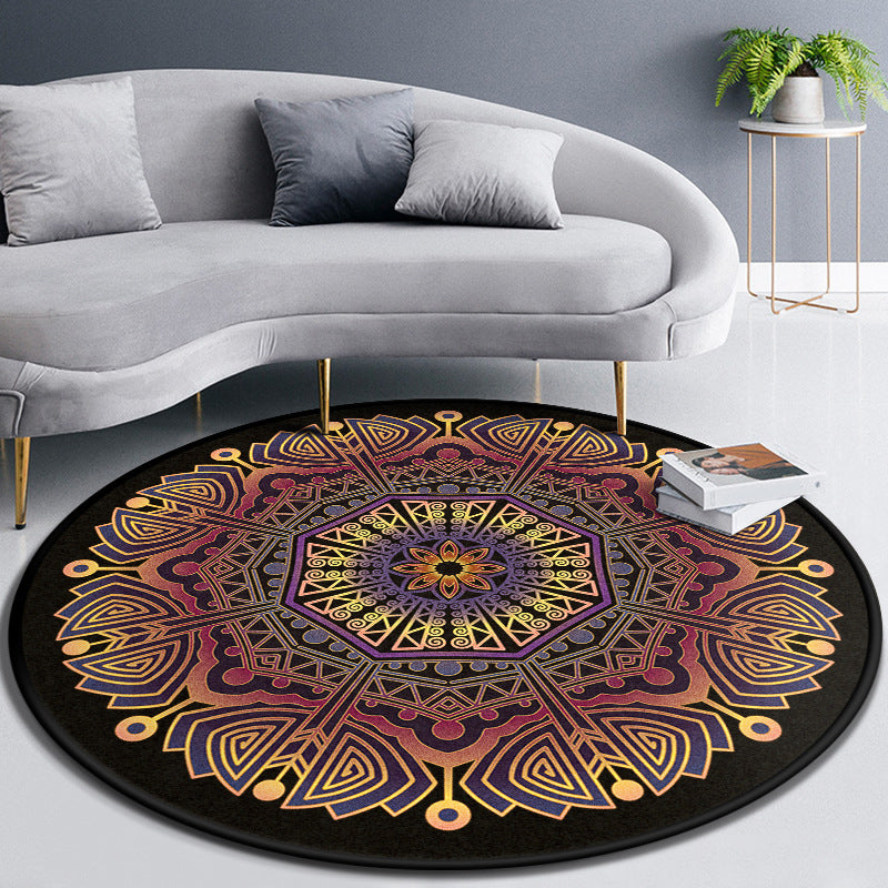 Multicolor Concentric Round Rug Polypropylene Moroccan Rug Non-Slip Washable Pet Friendly Carpet for Living Room Purple-Yellow Clearhalo 'Area Rug' 'Moroccan' 'Rugs' Rug' 2058493