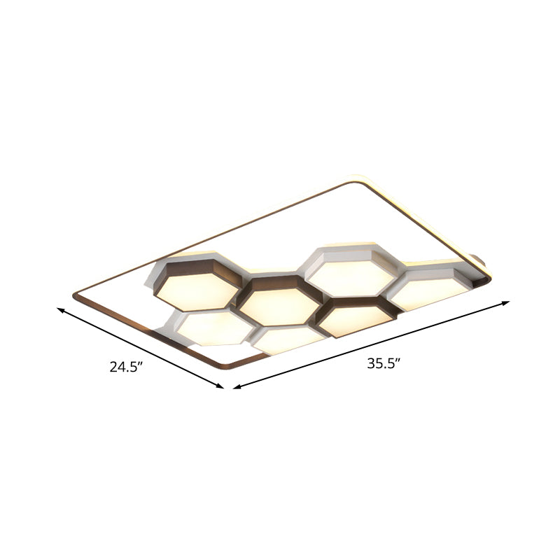 19.5"/35.5" Wide Honeycomb Metal Flush Ceiling Light Modernism Black and White Living Room LED Ceiling Light Fixture in Warm/White Clearhalo 'Ceiling Lights' 'Close To Ceiling Lights' 'Close to ceiling' 'Flush mount' Lighting' 205855