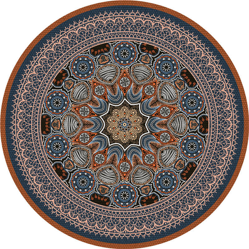 Moroccan Living Room Rug Multi-Color Flower Rug Polyester Machine Washable Stain Resistant Non-Slip Backing Area Carpet Blue-Orange Clearhalo 'Area Rug' 'Moroccan' 'Rugs' Rug' 2058556