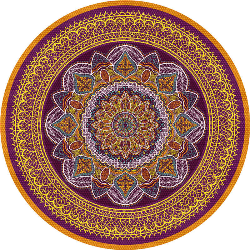 Moroccan Living Room Rug Multi-Color Flower Rug Polyester Machine Washable Stain Resistant Non-Slip Backing Area Carpet Purple-Yellow Clearhalo 'Area Rug' 'Moroccan' 'Rugs' Rug' 2058558