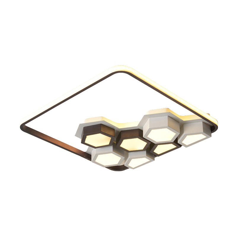 19.5"/35.5" Wide Honeycomb Metal Flush Ceiling Light Modernism Black and White Living Room LED Ceiling Light Fixture in Warm/White Clearhalo 'Ceiling Lights' 'Close To Ceiling Lights' 'Close to ceiling' 'Flush mount' Lighting' 205856