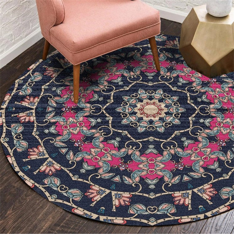 Moroccan Living Room Rug Multi-Color Flower Rug Polyester Machine Washable Stain Resistant Non-Slip Backing Area Carpet Dark Blue-Gray Clearhalo 'Area Rug' 'Moroccan' 'Rugs' Rug' 2058566