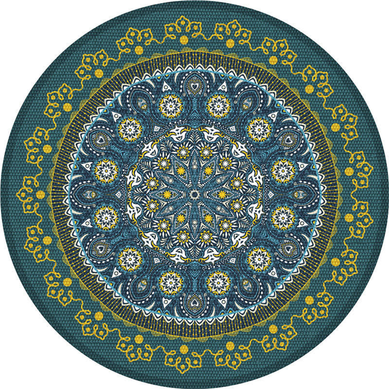 Moroccan Living Room Rug Multi-Color Flower Rug Polyester Machine Washable Stain Resistant Non-Slip Backing Area Carpet Blue-Yellow Clearhalo 'Area Rug' 'Moroccan' 'Rugs' Rug' 2058567
