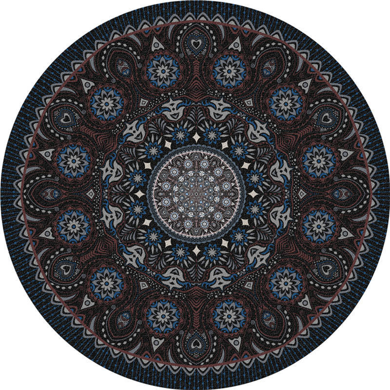 Moroccan Living Room Rug Multi-Color Flower Rug Polyester Machine Washable Stain Resistant Non-Slip Backing Area Carpet Dark Navy Clearhalo 'Area Rug' 'Moroccan' 'Rugs' Rug' 2058579