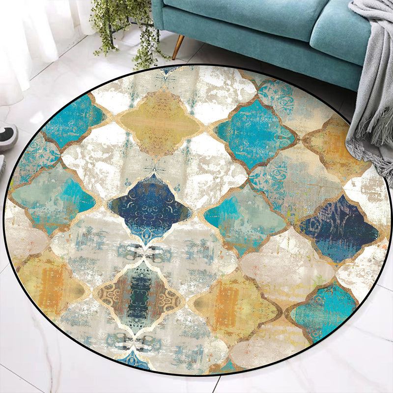 Distressed Blue-Yellow Moroccan Rug Polypropylene Quatrefoil Patterned Carpet Non-Slip Backing Pet Friendly Stain Resistant Rug for Room Clearhalo 'Area Rug' 'Moroccan' 'Rugs' Rug' 2058592