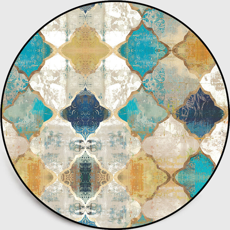 Distressed Blue-Yellow Moroccan Rug Polypropylene Quatrefoil Patterned Carpet Non-Slip Backing Pet Friendly Stain Resistant Rug for Room Clearhalo 'Area Rug' 'Moroccan' 'Rugs' Rug' 2058596