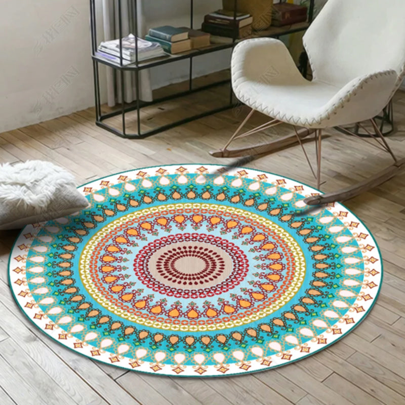 Chic Tribal Patterned Rug Multi Colored Moroccan Rug Polyester Anti-Slip Backing Washable Pet Friendly Carpet for Bedroom Aqua Clearhalo 'Area Rug' 'Moroccan' 'Rugs' Rug' 2058602