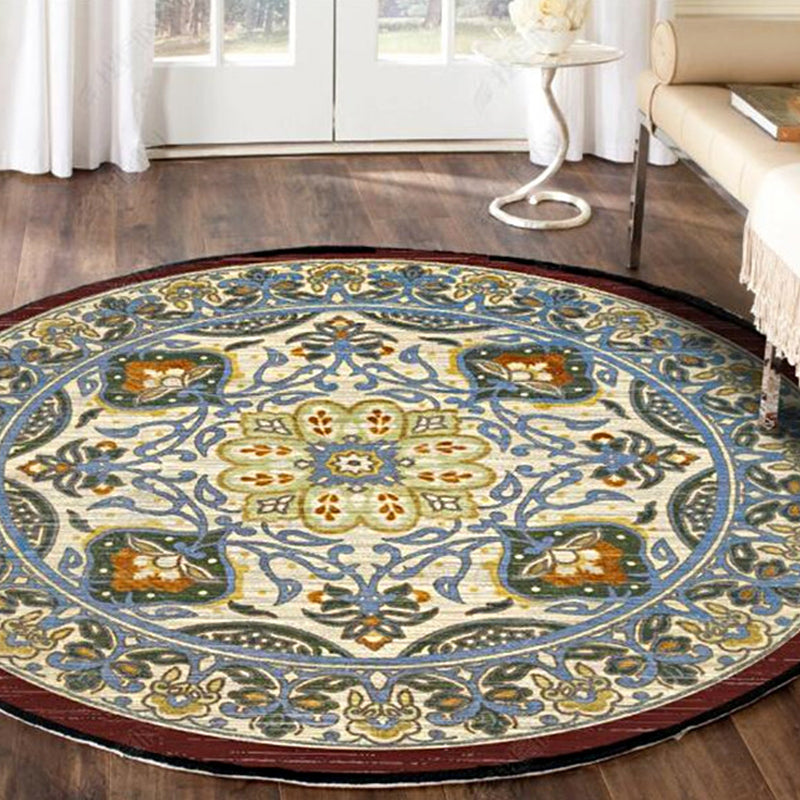 Retro Floral Area Rug Multi-Color Oriental Rug Polyester Pet Friendly Non-Slip Backing Washable Rug for Bedroom Light Blue Clearhalo 'Area Rug' 'Moroccan' 'Rugs' Rug' 2058652