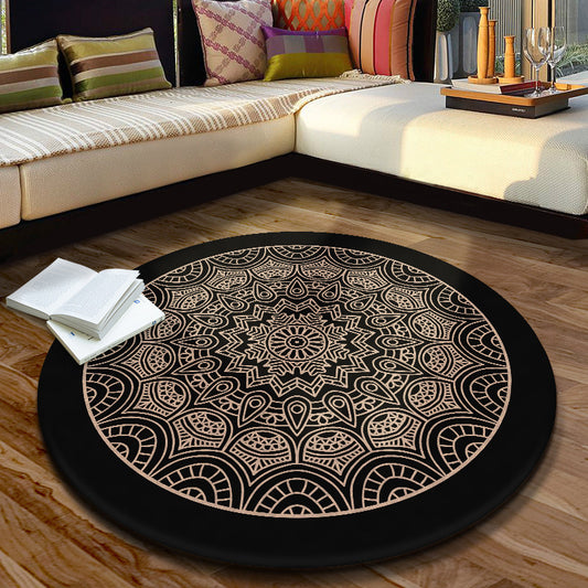 Multi Color Moroccan Rug Synthetics Blossom Patterned Carpet Anti-Slip Backing Stain Resistant Machine Washable Rug for Dining Room Matte Black Clearhalo 'Area Rug' 'Moroccan' 'Rugs' Rug' 2058668