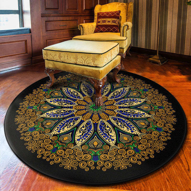Multi Colored Flower Rug Polypropylene Moroccan Carpet Anti-Slip Backing Washable Stain Resistant Rug for Bedroom Black-Yellow Clearhalo 'Area Rug' 'Moroccan' 'Rugs' Rug' 2058714
