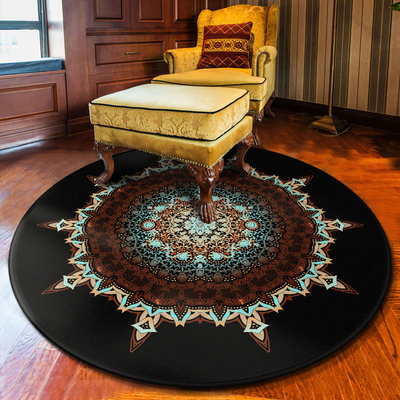 Multi Colored Flower Rug Polypropylene Moroccan Carpet Anti-Slip Backing Washable Stain Resistant Rug for Bedroom Black-Brown Clearhalo 'Area Rug' 'Moroccan' 'Rugs' Rug' 2058717