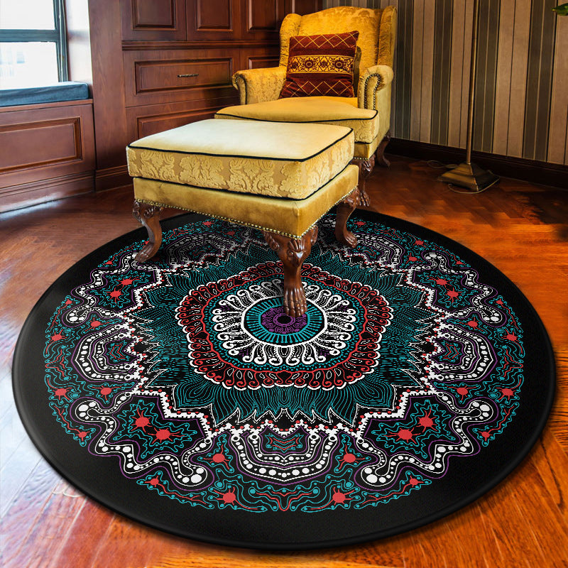 Multi Colored Flower Rug Polypropylene Moroccan Carpet Anti-Slip Backing Washable Stain Resistant Rug for Bedroom Black-Blue Clearhalo 'Area Rug' 'Moroccan' 'Rugs' Rug' 2058719