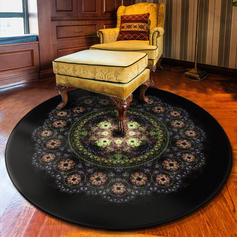 Multi Colored Flower Rug Polypropylene Moroccan Carpet Anti-Slip Backing Washable Stain Resistant Rug for Bedroom Black-Green Clearhalo 'Area Rug' 'Moroccan' 'Rugs' Rug' 2058720