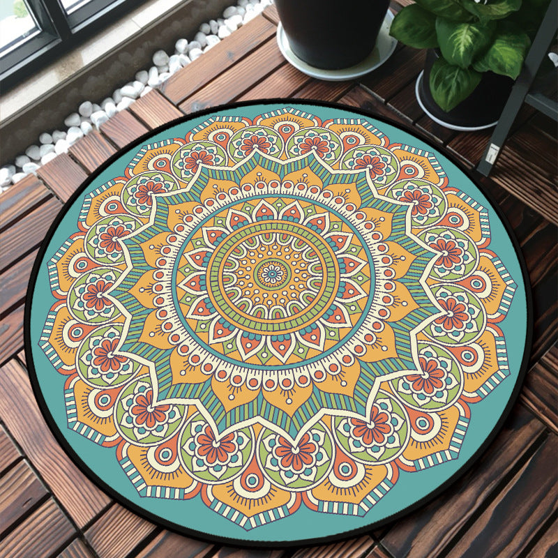 Unique Multicolored Mandala Rug Synthetics Moroccan Rug Stain Resistant Non-Slip Backing Machine Washable Rug for Front Door Light Yellow Clearhalo 'Area Rug' 'Moroccan' 'Rugs' Rug' 2058897