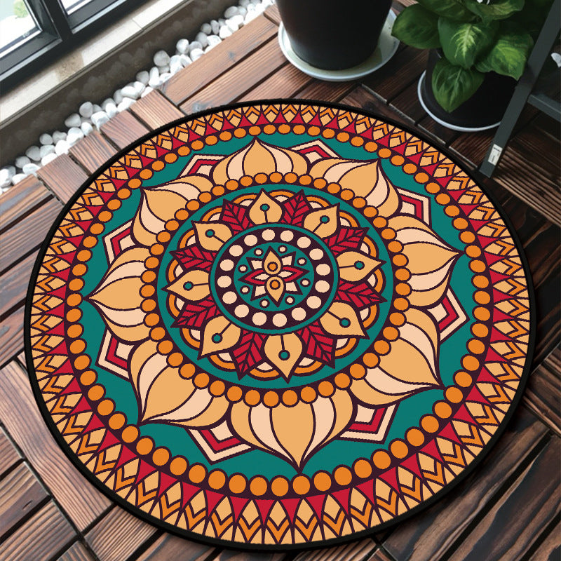Unique Multicolored Mandala Rug Synthetics Moroccan Rug Stain Resistant Non-Slip Backing Machine Washable Rug for Front Door Yellow Clearhalo 'Area Rug' 'Moroccan' 'Rugs' Rug' 2058902