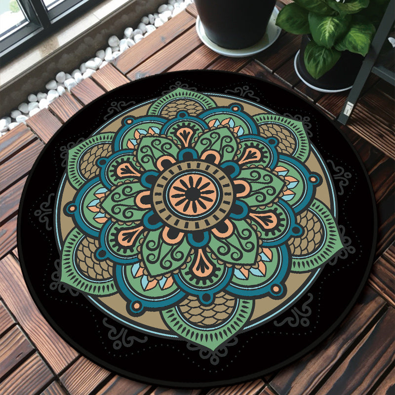 Unique Multicolored Mandala Rug Synthetics Moroccan Rug Stain Resistant Non-Slip Backing Machine Washable Rug for Front Door Peacock Blue Clearhalo 'Area Rug' 'Moroccan' 'Rugs' Rug' 2058904