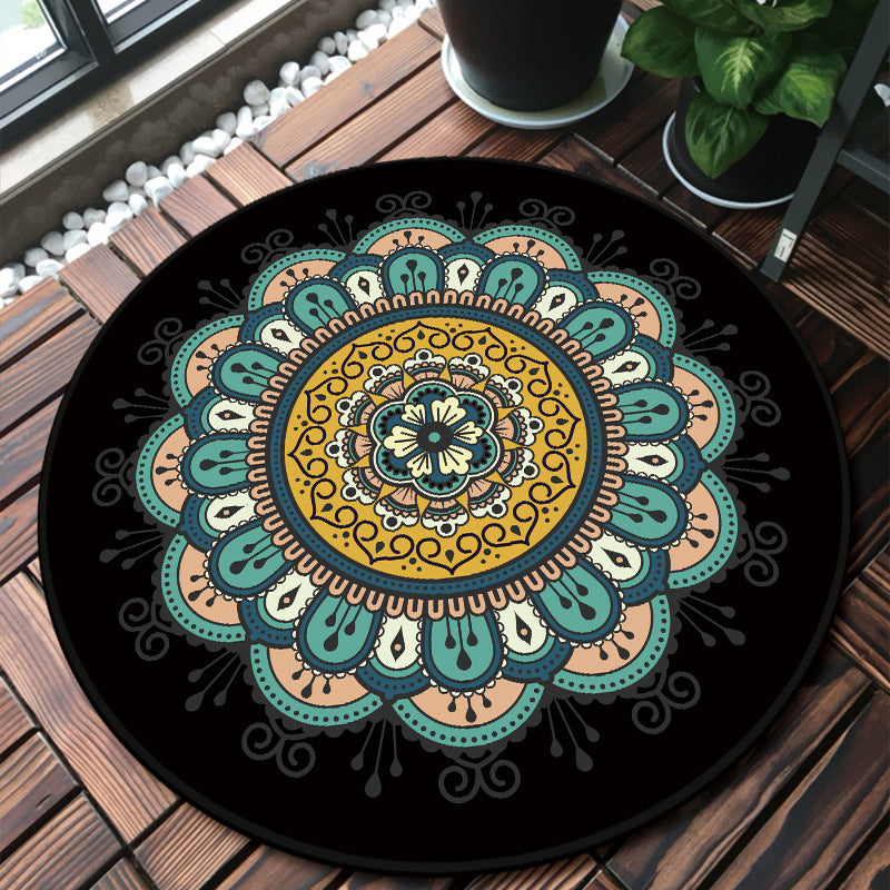 Unique Multicolored Mandala Rug Synthetics Moroccan Rug Stain Resistant Non-Slip Backing Machine Washable Rug for Front Door Black-Yellow Clearhalo 'Area Rug' 'Moroccan' 'Rugs' Rug' 2058906