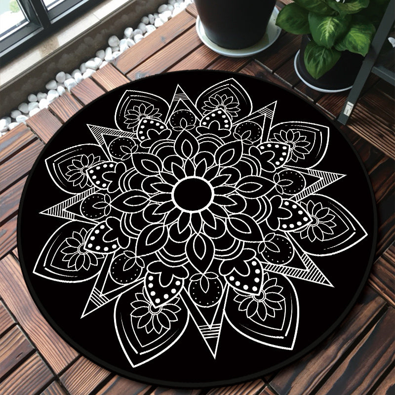 Unique Multicolored Mandala Rug Synthetics Moroccan Rug Stain Resistant Non-Slip Backing Machine Washable Rug for Front Door Black-White Clearhalo 'Area Rug' 'Moroccan' 'Rugs' Rug' 2058907