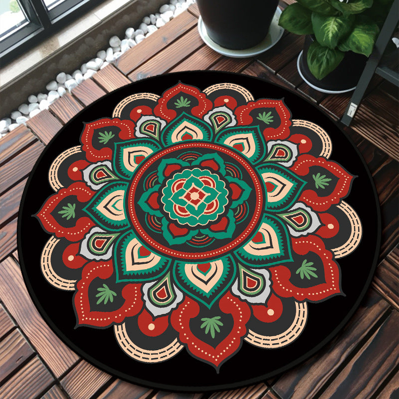 Unique Multicolored Mandala Rug Synthetics Moroccan Rug Stain Resistant Non-Slip Backing Machine Washable Rug for Front Door Green Clearhalo 'Area Rug' 'Moroccan' 'Rugs' Rug' 2058908