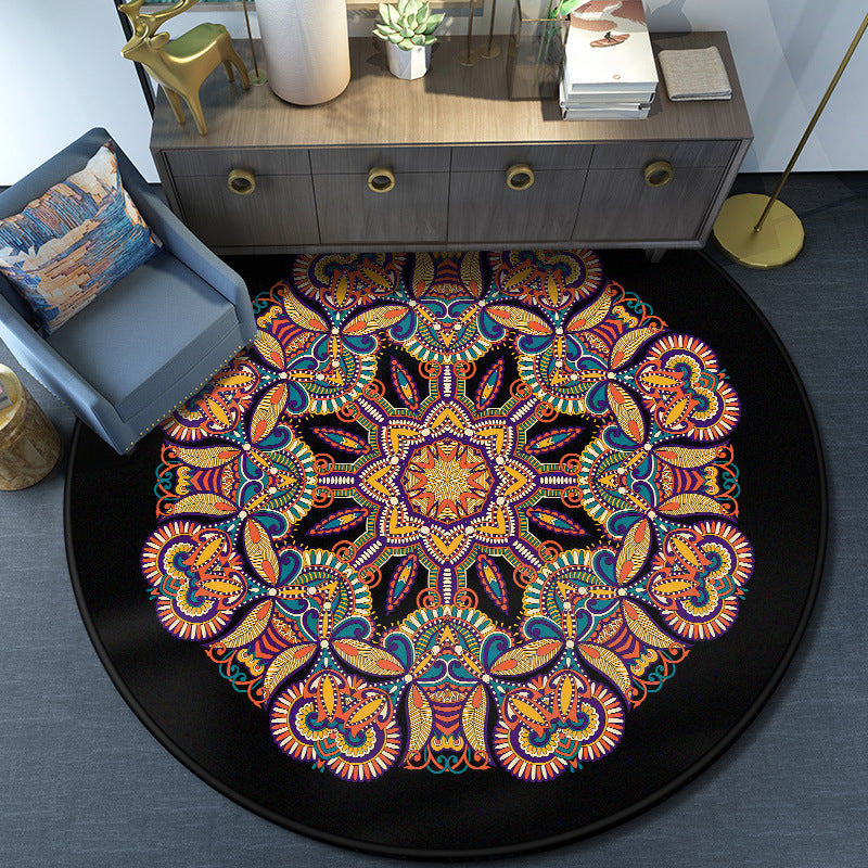 Turkish Mandala Rug Multicolored Synthetics Rug Washable Pet Friendly Anti-Slip Backing Area Rug for Great Room Black-Yellow Clearhalo 'Area Rug' 'Moroccan' 'Rugs' Rug' 2058944