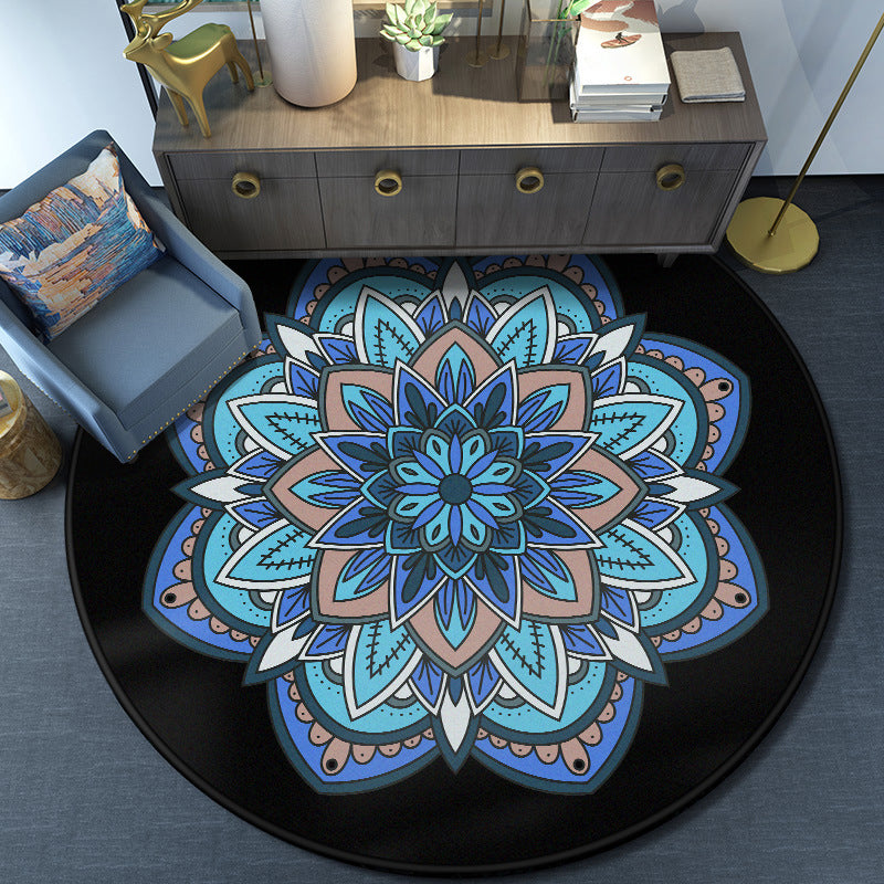 Turkish Mandala Rug Multicolored Synthetics Rug Washable Pet Friendly Anti-Slip Backing Area Rug for Great Room Blue Clearhalo 'Area Rug' 'Moroccan' 'Rugs' Rug' 2058948